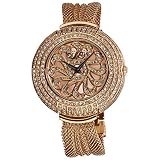 Burgi Flower Applique Dial On Genuine Crystals Display Women's Watch - Unique Design Stainless Steel Mesh Bracelet - BUR051