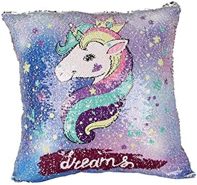 highouse Novelty Mermaid Sequined Cushion Covers, 40 x 40 cm Unicorn Decorative Cushion Cover Mermaid Unicorn Printed Cushion Cover Reversible Sequins Decorative Bedroom(None Section B)