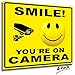 iSYFIX Smile You're on Camera Stickers for Business – 4 Pack 7x6 Inch – Self-Adhesive Vinyl Decal, Laminated for Ultimate UV Protection, Fade Resistance, Security Camera Sign for Home, Business, CCTV