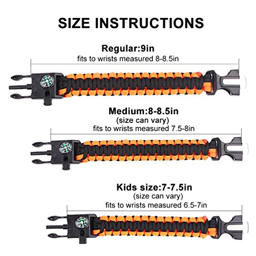 MASCOTKING Emergency Paracord Bracelets Braided Tactical Survival Gear Flint Fire Starter Whistle Compass Scraper Outdoor Survival Kit For Camping Hiking Fishing - Thumbnail 2