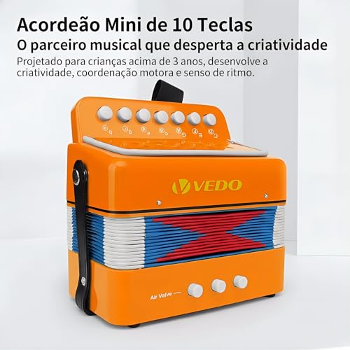 VEDO Acordeon Infantil 10 Teclas, Mini AcordeãO de Brinquedo, Adequado Para CriançAs E Iniciantes, Material de Resina ABS de Segurança, Leve E PortáTil, CriançAs com Mais de 3 Anos e Idade