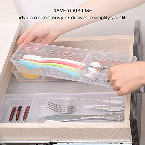 Drawer Organizer, AnumIt Clear Plastic Storage Drawers with 2 Adjustable Drawer Dividers for Office, School, Kitchen, Dresser, Desk, Bedroom (2 Pack)