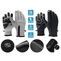 Uscharm Winter Gloves -30 ℉ Waterproof Thermal Glove, All Finger Touch Screen Gloves for Driving Cycling in Cold Weather Warm Gifts for Men and Women (Black & Grey, L)