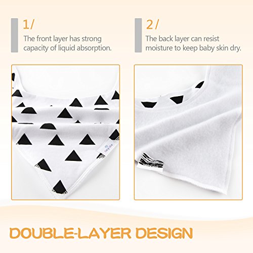 Baby Bandana Drool Bibs for Drooling and Teething, Highly Absorbent Soft 100% Organic Cotton with Adjustable Snaps, 8 Pack, Excellent Baby Shower / Registry Gift