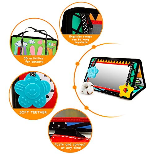 beetoy Tummy Time Baby Mirror Toys with Black and White Pattern, High Contrast 3D Activity Play