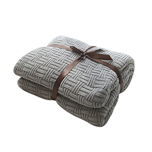 MYLUNE HOME 100% Cotton Stylish Knitted Throw Blanket for Watching TV or Nap on Chair,Sofa and Bed (180x200cm,