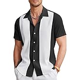 COOFANDY Men's Retro Bowling Shirts Casual Button Down Shirts Beach Wear Clothing Black White