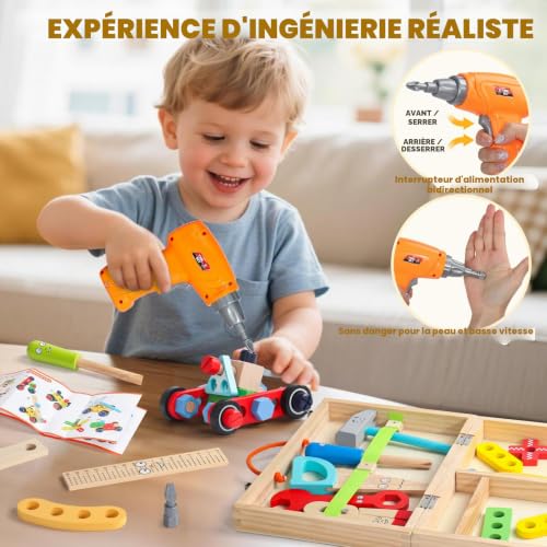 Montessori Toy for 3 Years Old Child 3 Year Old Tool Box with Drill Toy Boy Girl 3 Year Old Educational DIY Gift Child Boy 3 4 Years Girl (44 Pieces)