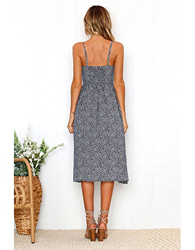 Salimdy Women's Sundress with Pockets Spaghetti Strap Floral Print Casual Midi Dress Beach Wear Navy Blue S
