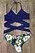CUPSHE Women's Low Rise Bikini Set Cross Padding Halter Bathing Suit, M Dark Blue