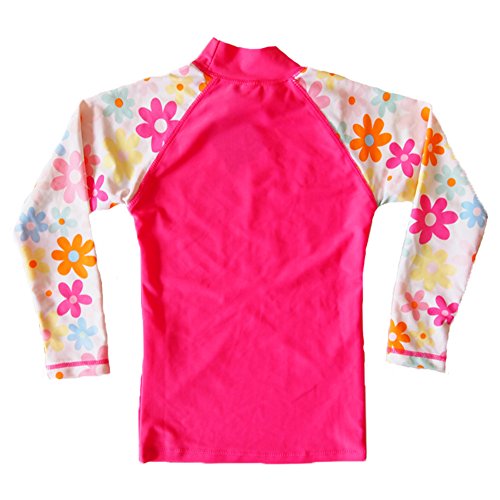 Monvecle Little to Big Girls' Long Sleeve 2-Pieces Sun Protective Rashgurad Set UPF 50+ Rose-1 10-11