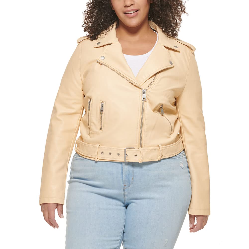 Levi's Women's Faux Leather Belted Motorcycle Jacket (Standard and Plus Sizes), Wheat, 4X Image