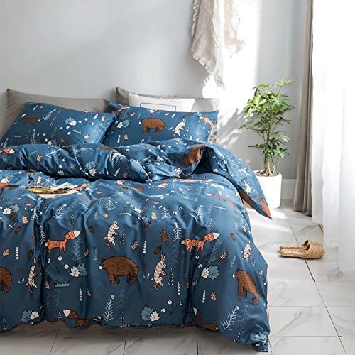 karever 100% Cotton Duvet Cover Set Pattern Soft Twin Size 3 Piece Cartoon Reversible Blue Bears Bedding Sets Queen Size With Zipper Closure Corner Ties For Teens Little Boys