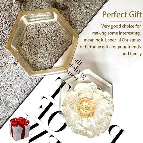 4 Pcs Box Resin Molds with lids, Silicone Jewelry Epoxy Mold Sets with Heart Shape, Hexagon, Square and Flower for Storing Earrings, Rings, Coins, Keys or Making Flower Pot, Ashtray, Pen&Candle Holder