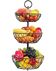 3-Tier Countertop Fruit Basket Bowl Storage - Detachable Metal Wire Fruit Bowl Stand for Counters Kitchen Countertop Dining Table - Snack Bread Baskets Holder