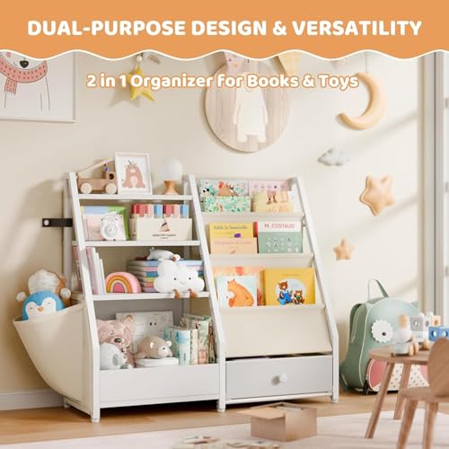 4 Tier Kids Bookshelf - Toddler Book Display Shelves, Children Bookcase Organizer for Kids Room, Classrooms, Nursery, Bedroom, White, 85 * 30 * 75Cm