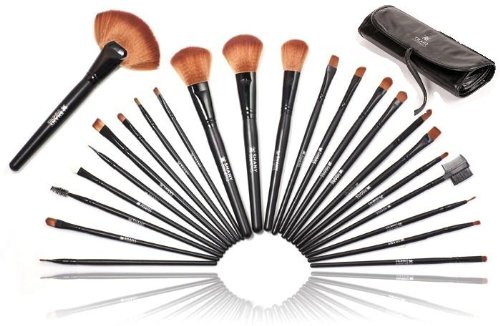 SHANY Studio Quality Natural Cosmetic Brush Set with Faux Leather Pouch, 24 Count