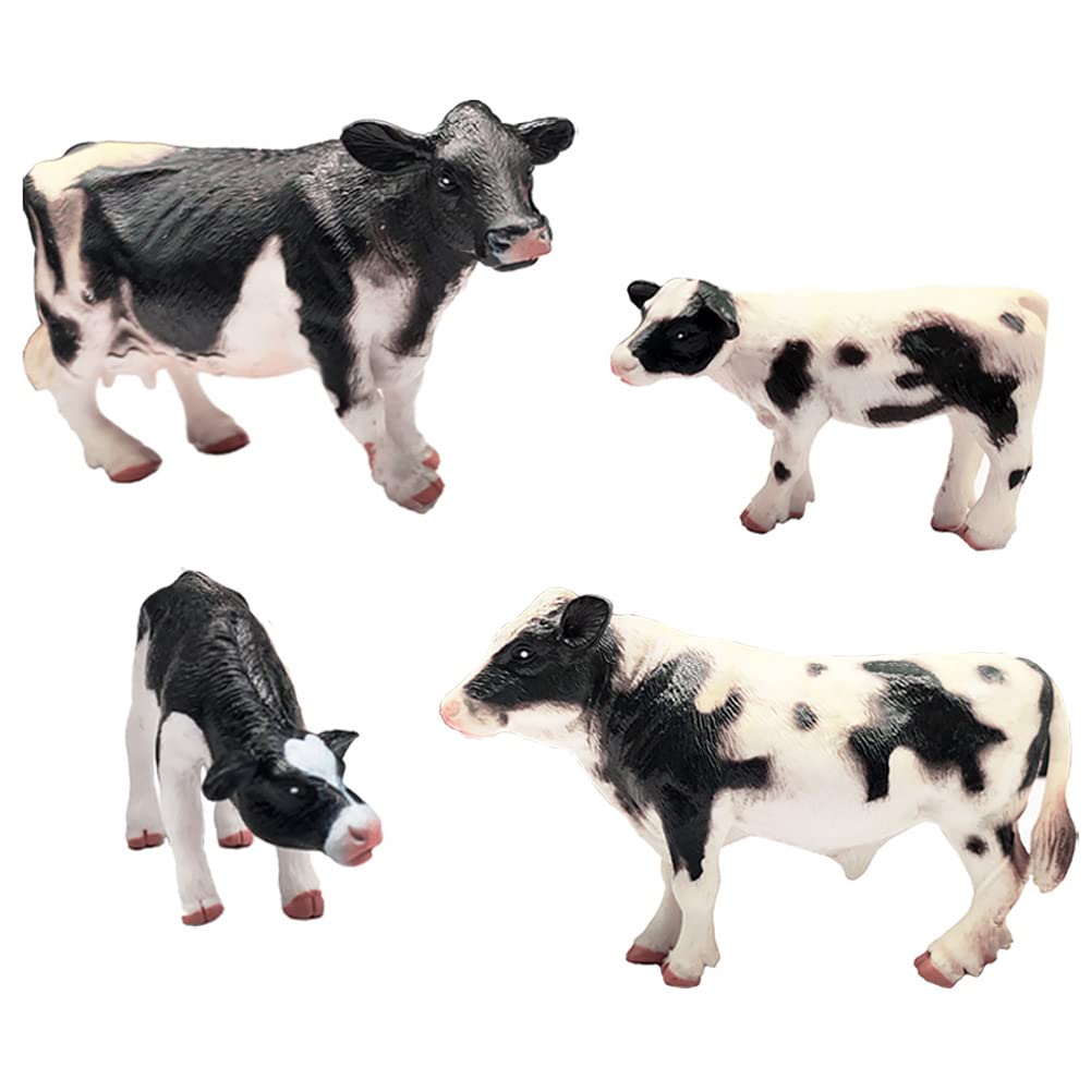 Photo 1 of DOYIFun Realistic Farm Cow Model Figures Toy Set, 4pcs Cow Statues Family Figurines Collection Playset, Farm Meadows Pasture Preschool Educational Learn Cognitive Toys