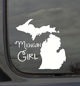 Image of Wall Decor Plus More WDPM3011 State Girl Silhouette Michigan Vinyl Car Decal, White