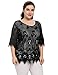 Chicwe Women's Lined Plus Size Floral Lace Top Tunic Blouse Cotton Blended With Eyelash Hem 1X-4X
