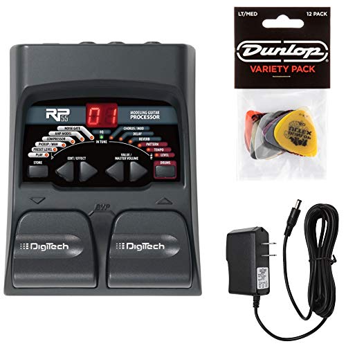 Digitech RP55 Guitar Multi-Effects Processor Bundle with Dunlop Pick Pack and 9V Adapter