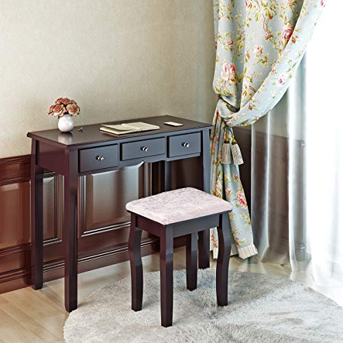 Amooly Vanity Set with Mirror,5 Sliding Drawers, Removable Makeup Organizer,Cushioned Stool Dressing Table Vanity Makeup Table - Thumbnail 5