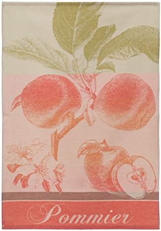 Coucke French Cotton Jacquard Towel, Pommier Rouge (Apples), 20-Inches by 30-Inches, Red and Green