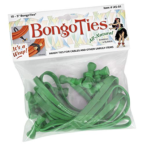 BongoTies ALL GREEN Bongo Ties A5-01-G ~ 10 Pack ~ HANDY TIES FOR CABLES AND OTHER UNRULY ITEMS