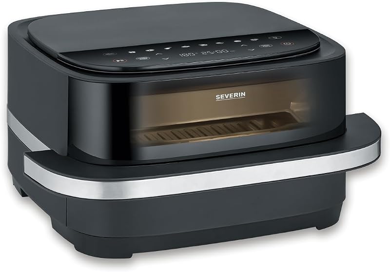 Friggitrice ad aria calda Pizza & More, programmi per pizza, 10 programmi di cottura, distribuzione ottimale del calore, forma extra larga, con finestra di visualizzazione, 4 l, 2100 W, nero