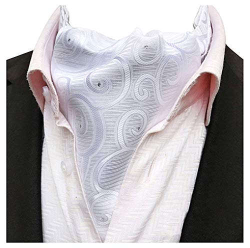 MOHSLEE Men White Paisley Wedding Bridegroom Cravat Neckties Ascot Self Tie Gift