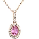 KOKAV 14K Rose Gold Genuine Pink Sapphire Oval Diamond Pendant Necklace