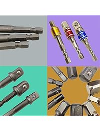 Tonmp   Juego de 11 adaptadores de vaso de impacto para destornillador de tuerca hexagonal cuadrado a 1 4" 3 8" 1 2" de extensión adaptador de vaso para taladro inalámbrico