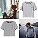 Women Cute Stripe Short Sleeve O Neck Gray Crop Top Tee Tshirt