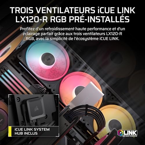 3500X LX-R RGB Boîtier PC Mi-Tour avec Vitre Panoramique – 3 Ventilateurs RGB LX120-R Préinstallés, Comprend System Hub, Peut Accueillir Jusqu'à 10 Ventilateurs de 120 mm – Noir