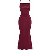 Milumia Women's Sexy Sleeveless Spaghetti Strap Ruched Maxi Slip Dress Long Bodycon Fishtail Dress