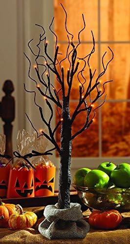 LOFTPLUS LED Tree Orange LED Bonsai String Light 24 LEDs for Indoor Use Battery-Operated Optional AC Adapter Burlap Sack Included for Halloween Christmas Home decor 24in