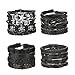 FINREZIO 16 PCS Black Braided Leather Bracelets Set for Men Punk Wrap Cuff Bracelet Adjustable