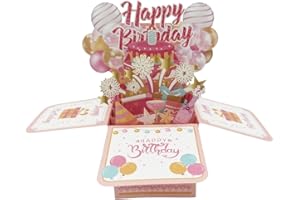 Happy Birthday Pop Up Card Colorful Balloons Fireworks 3D Gift Box with Envelope Creative Gifts Funny Universal Birthday Gree
