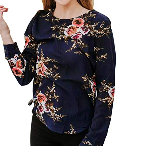 Dainzuy Ladies Sexy Casual Tops, Women's Floral Printing T-Shirt Short Sleeve Blouse (Navy 2, L) - Thumbnail 6