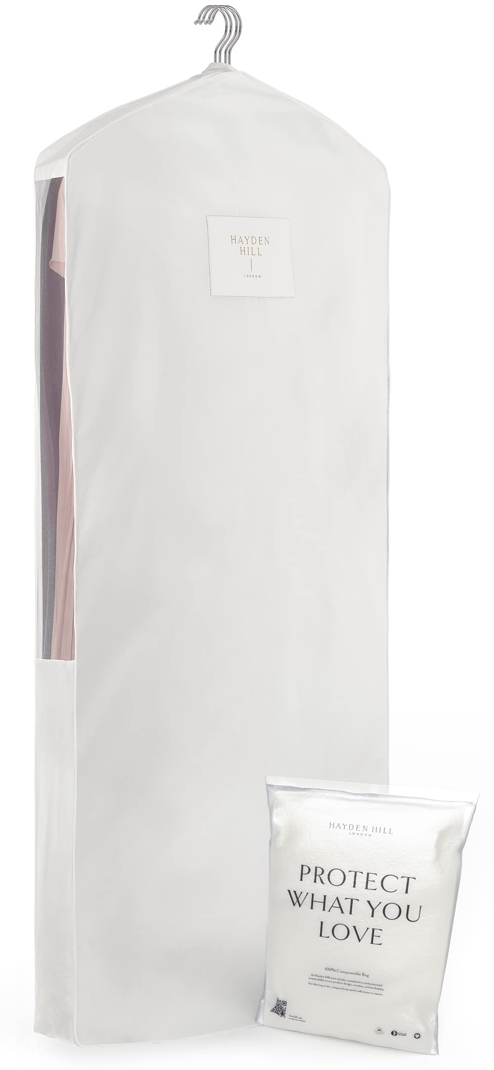 Hayden Hill Luxury Organic Cotton Garment Storage Bag - Long 58 Inch Dress Bag - Breathable & Moth-Proof For Full Length Dresses & Coats - Clothes Bags for Hanging Organization - Carbon Neutral