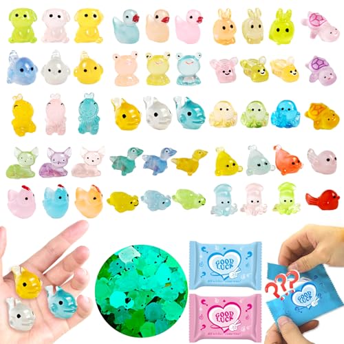 50 Pcs Mystery Bag Mini Resin Animals Glow in The Dark Figurines, Mini Figures Blind Bags for DIY Crafts, Fairy Garden Decor, Dollhouse Accessories, Party Favors, Surprise Gifts for Kids