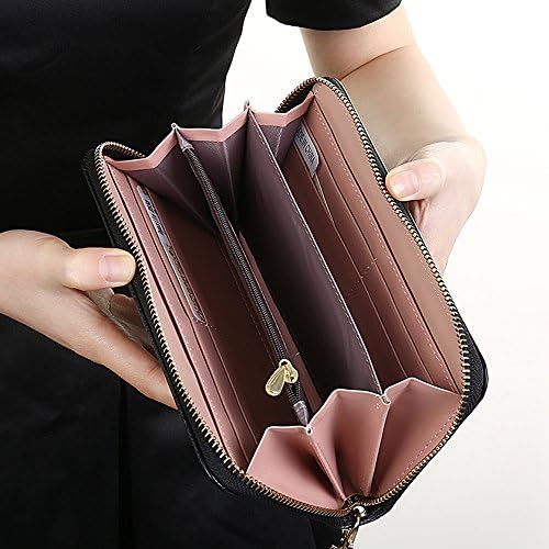RFID Checkbook/Phone Tassel Zipper Clutch Wristlet Women Wallets, Multifunctional Fahion Design, Black [KARNI SOUL]