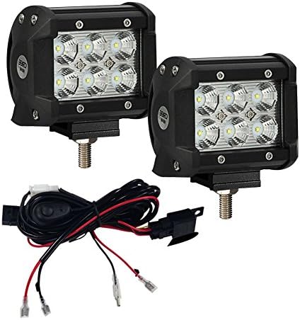 LED Light Bar, Easynew 2PCS 18W 4" CREE Flood LED Pods LED Work Lights Off Road Lights Driving Fog Lights IP68 Waterproof for Off-road, Truck, Car, ATV, SUV, Jeep with Wiring Harness