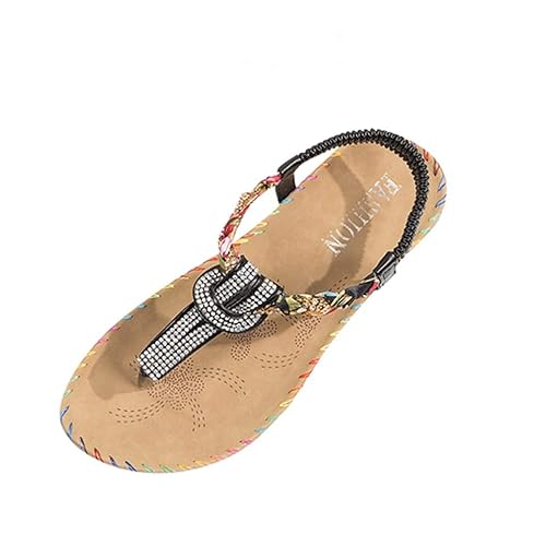 Damenmode Sandalen Flip Flop Kristall Nähen Roma Style Slipper Freizeitschuhe
