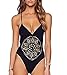 Tueenhuge Women's Crochet Hollow Out Deep V Halter One Piece Swimsuit Bathing Suit (Small(US Size 0-2), Black)