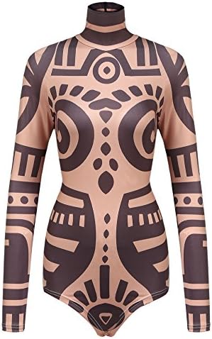 Womens Leotards Gymnastics Tattoo T Shirt Halloween Adult Ballet Dance Long Sleeve Scoop Neck