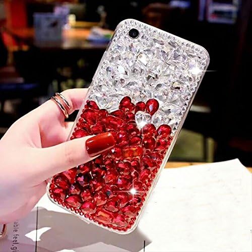 For iPhone 7 Plus/8 Plus Cute Sparkle Jewels Case,Aearl TPU Soft Luxury 3D Stones Crystal Rhinestone Bling Full Diamond Glitter Cover with Screen Protector for iPhone 8 Plus/7 Plus - Clear and Red