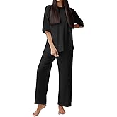 REORIA Womens Fall Lounge Sets Sleepwear Short Sleeve Tops and Long Pants 2 Piece PJ Pajama Sets