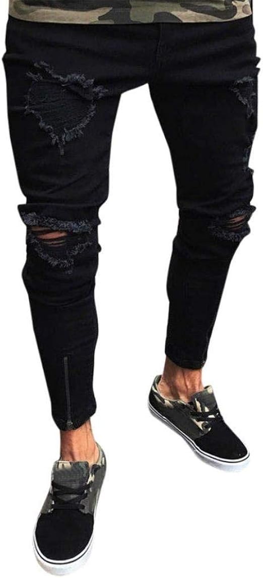 Jean Homme Déchiré Coupe Ajustée - Fermeture éclair, Style Décontracté Pour Quotidien, Sorties, Travail