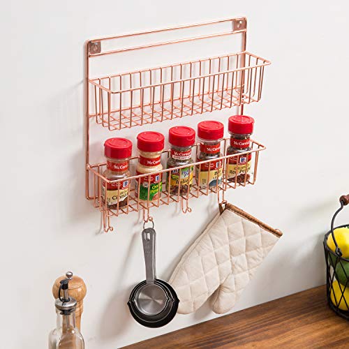 MyGift 2Tier Copper Metal Wall Mounted Spice Rack with Kitchen Towel